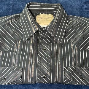 Wrangler Western Snap Shirts Men's Size L Black Striped Long Sleeve Pearl Snap
